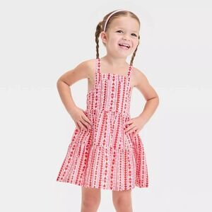 Cat & Jack Toddler Girls 12M Heart Print Valentine's Day Tank Dress Red Pink NWT
